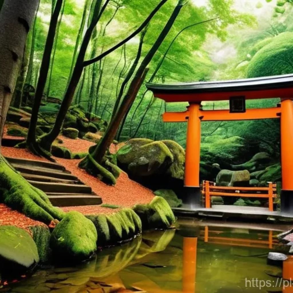 일본 전통 종교 신도와 불교 - **Prompt 1: Serene Shinto Shrine in a Mystical Forest**
    A tranquil and ancient Shinto shrine nes...