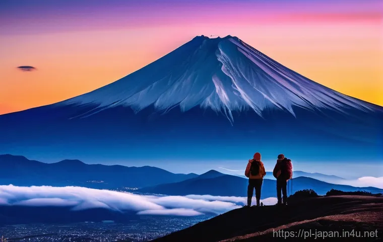 일본 후지산 등산 가이드 - **Prompt 2: "Ascending Towards the Summit's Challenge"**
    Create an image of a lone hiker, seen f...