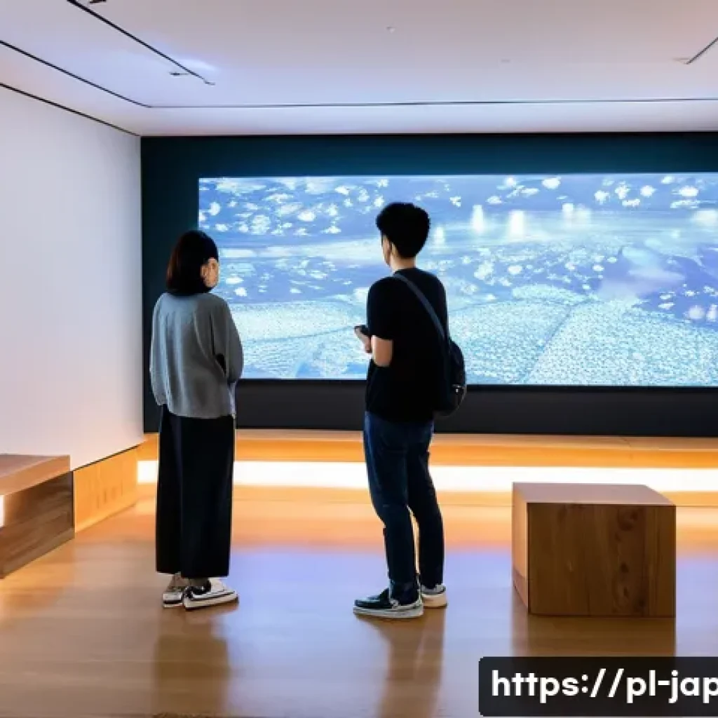 일본의 현대미술 갤러리 - A modern Tokyo art gallery interior blending traditional Japanese sumi-e and ukiyo-e motifs with fut...