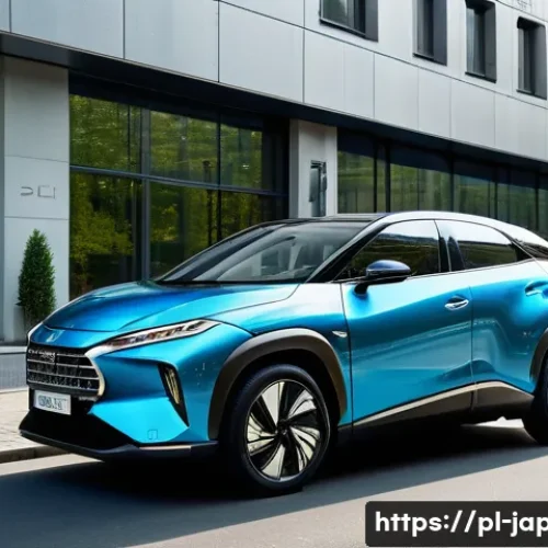 일본의 자동차 산업과 기술 - A sleek Japanese hybrid car parked in a modern urban environment in Warsaw, Poland, showcasing smoot...