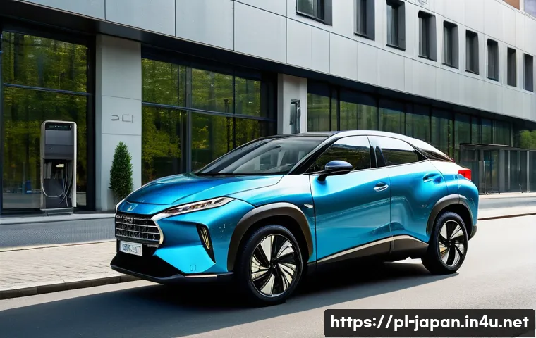 일본의 자동차 산업과 기술 - A sleek Japanese hybrid car parked in a modern urban environment in Warsaw, Poland, showcasing smoot...