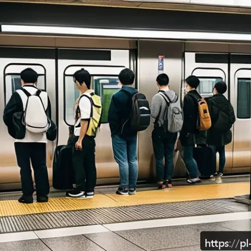 Home 30 일본의 지하철 예절 - A quiet Tokyo metro platform scene during rush hour, featuring orderly passengers standing patiently...